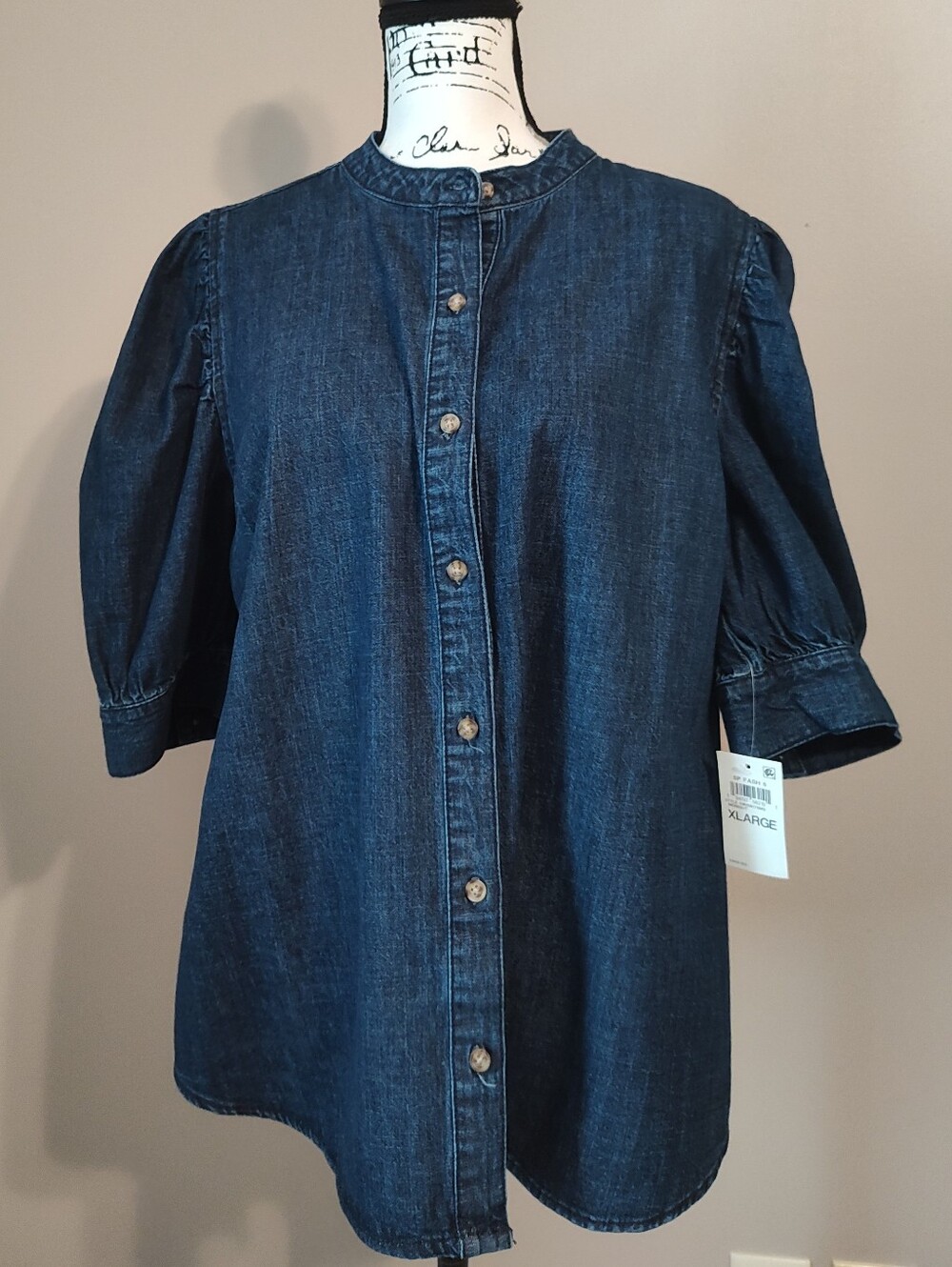 Denim Button-Front Women’s Top - Dark Blue